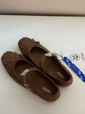 Cider Tan Slip-On Mary Jane Flats with Bow Detail